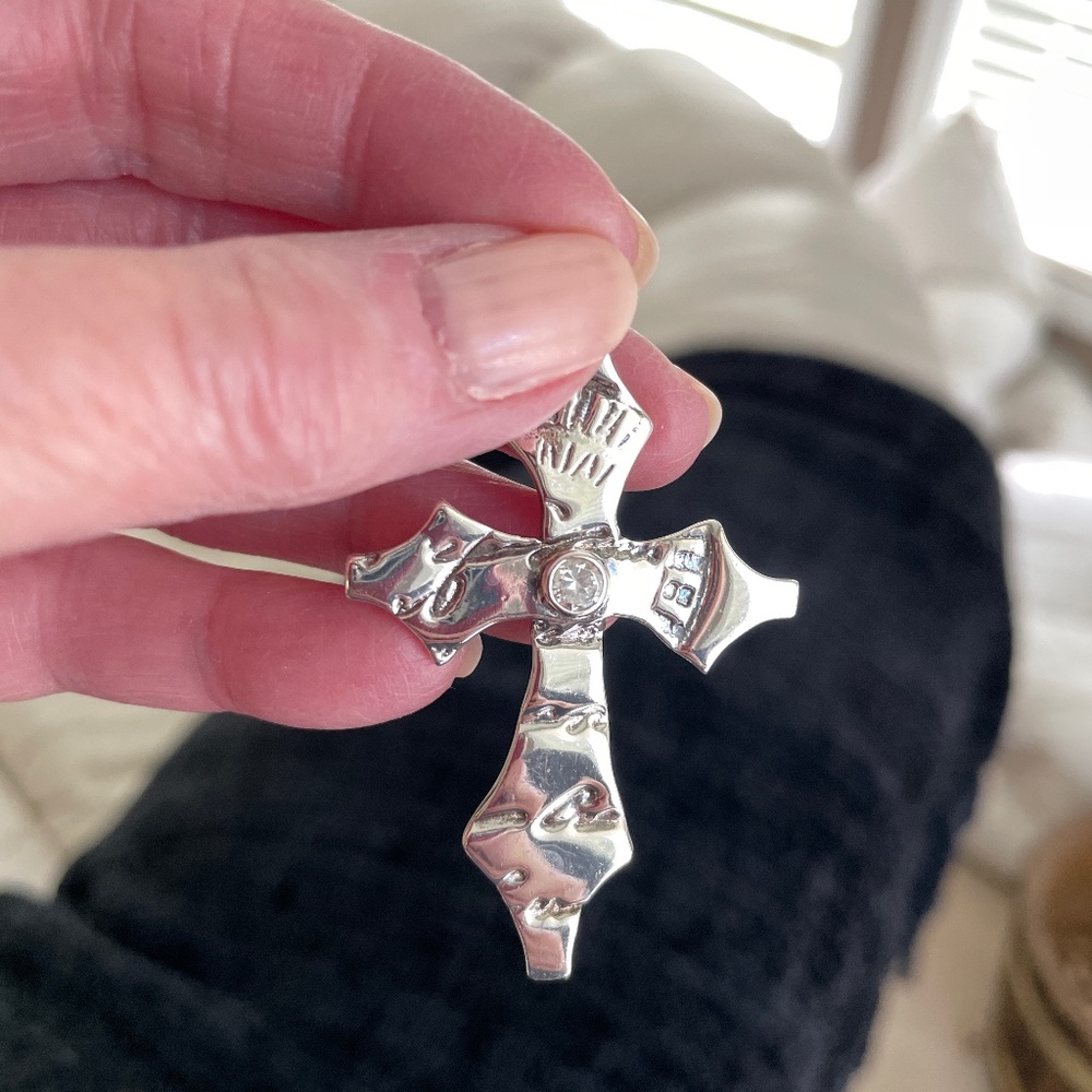 Sterling Silver Cross with AAA CZ accent stone
